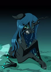 Size: 1448x2048 | Tagged: safe, artist:hauntedtuba, derpibooru import, queen chrysalis, changeling, changeling queen, angry, crown, crying, cute, cutealis, female, jewelry, lying down, madorable, prone, regalia, sad, sadorable, solo, tears of anger