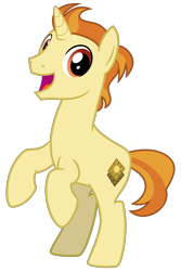 Size: 2000x3000 | Tagged: safe, artist:cheezedoodle96, derpibooru import, golden crust, pony, unicorn, .svg available, friendship student, full body, high res, hooves, horn, looking at you, male, open mouth, open smile, rearing, show accurate, simple background, smiling, smiling at you, solo, stallion, standing, svg, tail, transparent background, two toned mane, two toned tail, vector