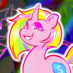 Size: 1080x1080 | Tagged: safe, artist:boorakun, derpibooru import, oc, oc only, pony, unicorn, abstract background, bust, oc name needed, smiling, solo, zoom layer