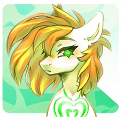 Size: 1743x1666 | Tagged: safe, artist:faract, derpibooru import, oc, oc only, oc:whitefull wave, original species, pony, shark, shark pony, abstract background, bust, eyebrows, eyebrows visible through hair, eyelashes, female, heart, looking at you, mare, portrait, solo, two toned mane