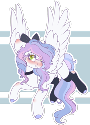 Size: 1190x1641 | Tagged: safe, artist:stormcloud-yt, derpibooru import, oc, oc only, pegasus, pony, blushing, bow, clothes, eyelashes, female, hair bow, mare, pegasus oc, simple background, socks, transparent background, wings