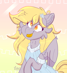 Size: 4352x4776 | Tagged: safe, artist:tizhonolulu, derpibooru import, derpy hooves, pegasus, pony, :p, clothes, derp, derpy day, flower, flower in hair, happy, solo, sweater, tongue, tongue out, wings