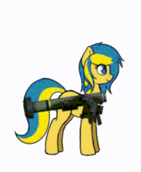 Size: 306x373 | Tagged: safe, artist:anonymous, derpibooru import, edit, oc, oc:ukraine, pony, animated, cropped, current events, fgm-148 javelin, gif, javelin missile, missile launcher, nation ponies, ponified, solo, ukraine