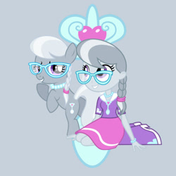 Size: 1280x1280 | Tagged: safe, artist:leopurofriki, artist:media1997, artist:punzil504, derpibooru import, silver spoon, earth pony, pony, equestria girls, butt, cutie mark background, female, filly, foal, glasses, human ponidox, jewelry, necklace, pearl necklace, plot, self paradox, self ponidox