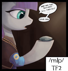 Size: 1500x1571 | Tagged: safe, derpibooru import, boulder (pet), maud pie, earth pony, /mlp/, /mlp/ tf2 general, 4chan, crossover, dialogue, duo, female, heavy weapons guy, open mouth, pet rock, speech bubble, talking, team fortress 2