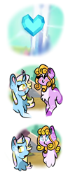 Size: 1210x3129 | Tagged: safe, artist:goldlines005, derpibooru import, oc, oc only, pony, unicorn, chest fluff, comic, crystal heart, duo, female, horn, mare, smiling, unicorn oc