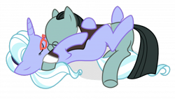 Size: 700x394 | Tagged: safe, artist:arshe12, derpibooru import, sugarcoat, earth pony, unicorn, equestria girls, blank flank, commission, commissioner:iv's, hug, sans smirk, shipping, simple background, sleeping, transparent background, ych result