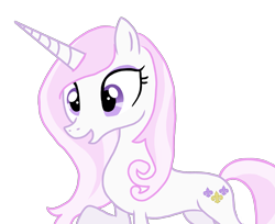 Size: 2891x2357 | Tagged: safe, artist:naturajellyfish, derpibooru import, fleur-de-lis, pony, unicorn, cute, cutie mark, eyeshadow, female, fleurabetes, gameloft, horn, long horn, looking at something, makeup, mare, open mouth, open smile, raised hoof, raised leg, simple background, smiling, transparent background, two toned mane, vector