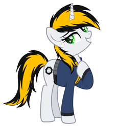 Size: 2000x2181 | Tagged: safe, artist:gearcircuit_446, derpibooru import, oc, oc:446, pony, unicorn, fallout equestria, clothes, female, simple background, solo, transparent background, vault suit