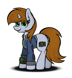 Size: 1464x1583 | Tagged: safe, artist:aaathebap, derpibooru import, oc, oc only, oc:littlepip, pony, unicorn, fallout equestria, clothes, cute, fallout, fanfic art, female, mare, pipbuck, simple background, solo, standing, transparent background, vault suit