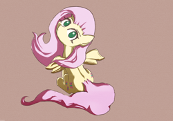 Size: 2388x1668 | Tagged: safe, alternate version, artist:solid shrimp, derpibooru import, fluttershy, pegasus, pony, female, head tilt, head turned, looking at you, looking back, looking back at you, mare, no pupils, rear view, simple background, sitting, solo, spread wings, wings
