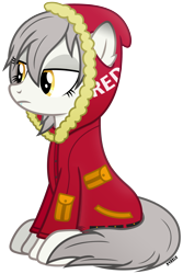 Size: 2400x3600 | Tagged: safe, artist:a4r91n, derpibooru import, oc, oc only, earth pony, pony, arknights, clothes, fangs, hoodie, ponified, prokect red, simple background, sitting, transparent background