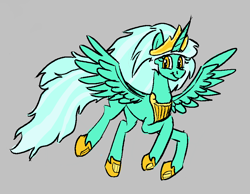 Size: 898x697 | Tagged: safe, ponerpics import, lyra heartstrings, alicorn, pony, aggie.io, crown, female, flying, jewelry, mare, regalia, simple background, smiling, spread wings, wings