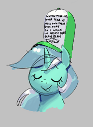 Size: 250x342 | Tagged: safe, ponerpics import, lyra heartstrings, pony, unicorn, aggie.io, eyes closed, female, hat, mare, simple background, smiling