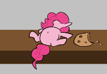 Size: 215x149 | Tagged: safe, artist:tjpones, ponerpics import, pinkie pie, earth pony, pony, aggie.io, belly, cookie, female, food, mare, micro, on back, simple background, table