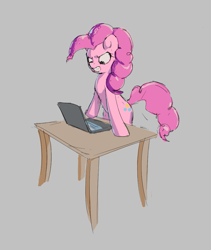 Size: 831x983 | Tagged: safe, ponerpics import, pinkie pie, earth pony, pony, aggie.io, angry, computer, female, laptop computer, mare, simple background, table