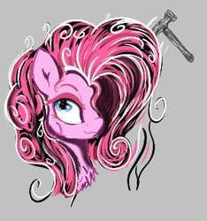 Size: 298x318 | Tagged: safe, ponerpics import, pinkie pie, earth pony, pony, aggie.io, female, hammer, mare, simple background, smiling