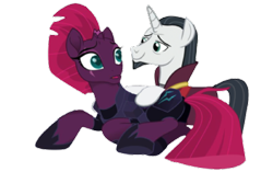 Size: 420x264 | Tagged: safe, artist:decokelow, derpibooru import, edit, screencap, chancellor neighsay, fizzlepop berrytwist, tempest shadow, pony, unicorn, armor, bedroom eyes, clothes, edit screencap, female, i ship it, just kiss already, looking at each other, looking at someone, male, mare, photo, robe, shipping, shipping fuel, simple background, stallion, straight, tempest neighsay, transparent background