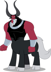 Size: 5719x8000 | Tagged: safe, artist:chrzanek97, artist:earlpeterg, derpibooru import, edit, cozy glow, lord tirek, centaur, taur, antagonist, beard, clenched fist, cloven hooves, evil grin, facial hair, female, filly, filly prey, foal, grin, horns, male, male pred, muscles, nose piercing, nose ring, piercing, shackles, shadow, simple background, smiling, tail, transparent background, vector, vector edit, vore