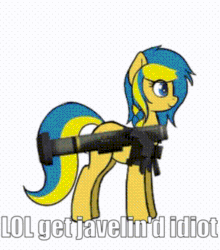Size: 303x344 | Tagged: safe, artist:anonymous, derpibooru import, edit, oc, oc:ukraine, pony, animated, cropped, current events, fgm-148 javelin, gif, javelin missile, missile launcher, nation ponies, ponified, solo, ukraine