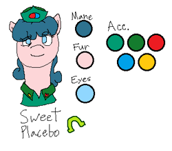 Size: 353x310 | Tagged: safe, artist:nukepony360, derpibooru import, oc, oc only, oc:sweet placebo, earth pony, pony, hat, reference sheet, simple background, solo, white background