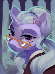 Size: 1560x2100 | Tagged: safe, artist:cadillacdynamite, derpibooru import, sugarcoat, pony, unicorn, clothes, crystal prep academy uniform, female, glasses, mare, school uniform, shadowbolts, solo