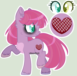 Size: 1973x1955 | Tagged: safe, artist:lazuli0209, artist:stormcloud-yt, derpibooru import, oc, oc only, earth pony, pony, bags under eyes, base used, female, heterochromia, looking back, mare, offspring, parent:party favor, parent:pinkie pie, parents:partypie, raised hoof, raised leg, simple background, smiling, solo