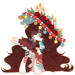 Size: 1024x1029 | Tagged: safe, artist:miioko, derpibooru import, oc, oc only, pegasus, pony, deviantart watermark, dia de los muertos, female, hat, looking back, mare, obtrusive watermark, pegasus oc, simple background, solo, transparent background, watermark