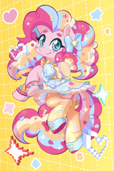 Size: 1604x2400 | Tagged: safe, artist:dstears, derpibooru import, pinkie pie, earth pony, pony, semi-anthro, bipedal, candy, chibi, clothes, cute, diapinkes, food, harajuku, lollipop, rainbow power, shoes