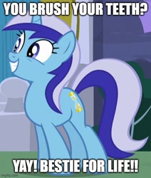 Size: 500x590 | Tagged: safe, artist:arcgaming91, derpibooru import, edit, edited screencap, screencap, minuette, pony, unicorn, amending fences, caption, cute, female, grin, image macro, minubetes, smiling, solo, text