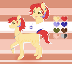 Size: 2000x1800 | Tagged: safe, artist:itslage, derpibooru import, oc, earth pony, pony, cute, earth, earth pony oc, female, green eyes, jewelry, mare, necklace, not porn, pink, ponysona, red, red hair, ring, sfw, smiley, smiley face, smiling, striped, yellow