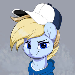 Size: 1280x1280 | Tagged: safe, artist:joaothejohn, derpibooru import, oc, oc only, oc:terncode, pegasus, pony, cap, clothes, cute, hat, lidded eyes, pegasus oc, simple background, solo