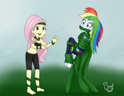 Size: 3300x2550 | Tagged: safe, artist:bageloftime, derpibooru import, fluttershy, rainbow dash, equestria girls, ponies of dark water, barefoot, bondage, commission, commissioner:annonmyous, converse, duo, feet, female, midriff, poison ivyshy, shoes, tied up, vine