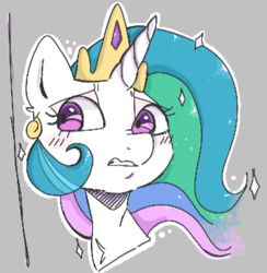 Size: 342x350 | Tagged: artist needed, source needed, safe, derpibooru import, princess celestia, pony, blushing, bust, female, listening, mare, solo, sparkles