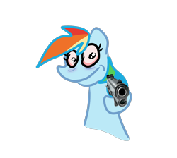 Size: 4000x3580 | Tagged: safe, derpibooru import, rainbow dash, pegasus, pony, delet this, female, gun, looking at you, mare, pointing at you, simple background, solo, transparent background, weapon
