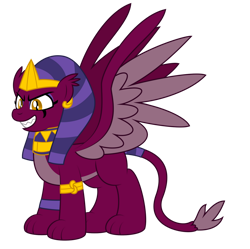 Size: 1600x1592 | Tagged: safe, artist:aleximusprime, derpibooru import, sphinx (character), sphinx, flurry heart's story, anatankha, crown, egyptian, egyptian headdress, jewelry, let my ponies go, makeup, mascara, necklace, regalia, sharp teeth, simple background, solo, spread wings, teeth, transparent background, wings