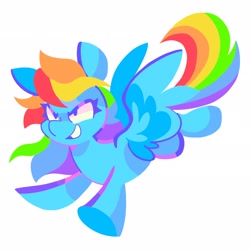 Size: 2048x2048 | Tagged: safe, alternate version, artist:swirlseypop, derpibooru import, rainbow dash, pegasus, pony, female, flying, lineless, mare, simple background, solo, white background