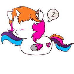 Size: 1000x1000 | Tagged: safe, artist:rainbowwing, derpibooru import, oc, oc only, oc:rainbowwing, alicorn, :3, :<, alicorn oc, chibi, colored wings, cute, eyes closed, folded wings, horn, lying, multicolored hair, multicolored wings, ponyloaf, prone, simple background, sleeping, snoring, solo, transparent background, wings