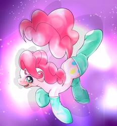 Size: 1900x2048 | Tagged: safe, artist:kurogewapony, derpibooru import, pinkie pie, earth pony, pony, abstract background, blushing, clothes, cute, diapinkes, female, looking at you, mare, open mouth, open smile, simple background, smiling, smiling at you, socks, solo