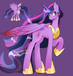 Size: 1290x1355 | Tagged: safe, artist:sjmarts, derpibooru import, princess twilight 2.0, twilight sparkle, twilight sparkle (alicorn), alicorn, pony, the last problem, female, jewelry, older, older twilight, raised hoof, raised leg, regalia, simple background, solo