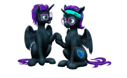 Size: 2575x1591 | Tagged: safe, artist:vasillium, derpibooru import, oc, oc:nox (rule 63), oc:nyx, alicorn, pony, alicorn oc, duo, female, horn, male, r63 paradox, rule 63, simple background, transparent background, wings