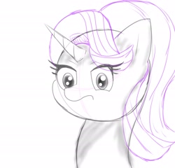 Size: 2048x1962 | Tagged: safe, artist:zeon_starlight, derpibooru import, starlight glimmer, pony, unicorn, bust, eye clipping through hair, female, horn, looking at you, mare, portrait, simple background, sketch, solo, white background