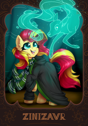 Size: 1668x2388 | Tagged: safe, artist:shinizavr, derpibooru import, sunset shimmer, pony, unicorn, harry potter, magic, smiling, solo, sunset cosplay flashmob