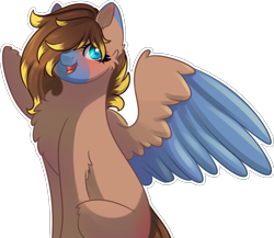 Size: 769x668 | Tagged: safe, artist:stormcloud-yt, derpibooru import, oc, oc only, pegasus, pony, blushing, chest fluff, colored wings, ear fluff, ears, female, hair over one eye, mare, pegasus oc, simple background, solo, transparent background, two toned wings, wings