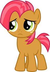 Size: 3000x4313 | Tagged: safe, artist:cloudyglow, derpibooru import, babs seed, earth pony, pony, one bad apple, .ai available, female, filly, foal, freckles, frown, full body, high res, hooves, simple background, solo, standing, tail, transparent background, two toned mane, two toned tail, vector