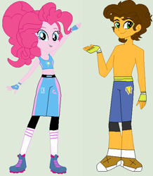 Size: 510x584 | Tagged: safe, artist:matthewjabeznazarioa, derpibooru import, cheese sandwich, pinkie pie, equestria girls, crossover, equestria girls-ified, exeron fighters, exeron outfit, martial arts kids