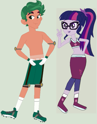 Size: 499x640 | Tagged: safe, artist:matthewjabeznazarioa, derpibooru import, sci-twi, timber spruce, twilight sparkle, equestria girls, crossover, exeron fighters, exeron outfit, martial arts kids, martial arts kids outfits