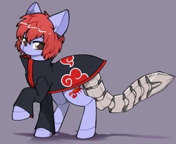 Size: 1469x1200 | Tagged: safe, artist:snow angel, derpibooru import, oc, oc only, pony, akatsuki, clothes, gray background, looking at you, naruto, ponified, raised hoof, raised leg, sasori, simple background, solo