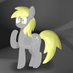 Size: 1280x1280 | Tagged: safe, artist:seylan, derpibooru import, derpy hooves, pegasus, pony, female, folded wings, full body, hooves, mare, raised hoof, raised leg, solo, standing, tail, wings