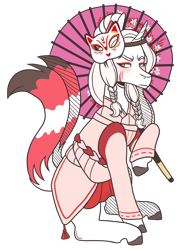 Size: 1800x2500 | Tagged: safe, artist:kikirdcz, derpibooru import, oc, oc:junko, pony, unicorn, clothes, female, kimono (clothing), mare, mask, simple background, solo, transparent background, umbrella